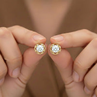 Golden Moissanite Flower Stud Earrings
