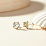 Golden Moissanite Flower Stud Earrings
