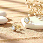 Golden Moissanite Flower Stud Earrings