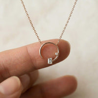 0.98Ct Moissanite Open Circle Emerald Cut Pendant Rose Gold