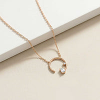 0.98Ct Moissanite Open Circle Emerald Cut Pendant Rose Gold