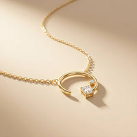 0.98Ct Moissanite Open Circle Emerald Cut Pendant Gold