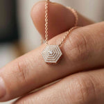 0.60Ct Moissanite Hexagon Geometric Pendant Rose Gold
