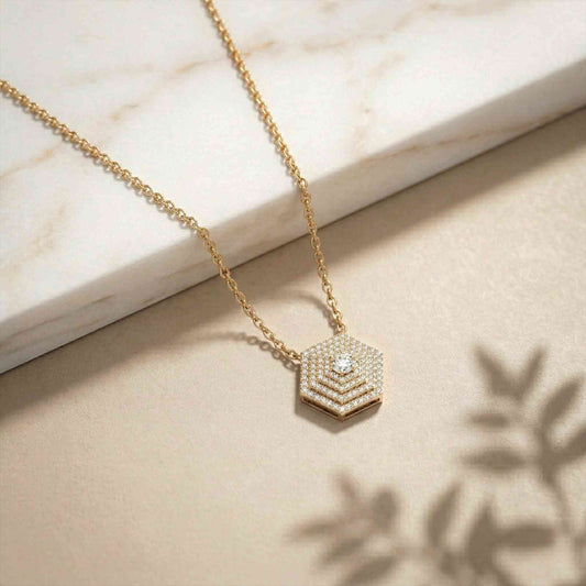 0.60Ct Moissanite Hexagon Geometric Pendant