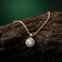 1.2Ct Moissanite Round Halo Solitaire Pendant Rose Gold