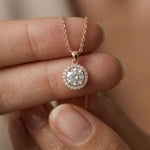 1.2Ct Moissanite Round Halo Solitaire Pendant Rose Gold