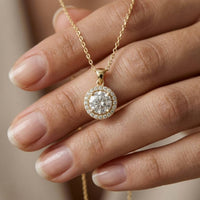 1.2Ct Moissanite Round Halo Solitaire Pendant Gold