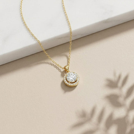 1.2Ct Moissanite Round Halo Solitaire Pendant