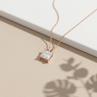 0.043Ct Moissanite Princess Cut Solitaire Pendant Rose Gold
