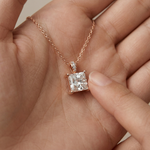 0.043Ct Moissanite Princess Cut Solitaire Pendant Rose Gold