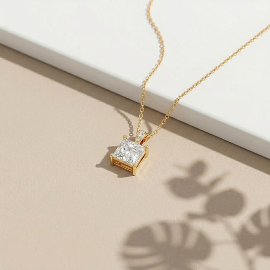 0.043Ct Moissanite Princess Cut Solitaire Pendant