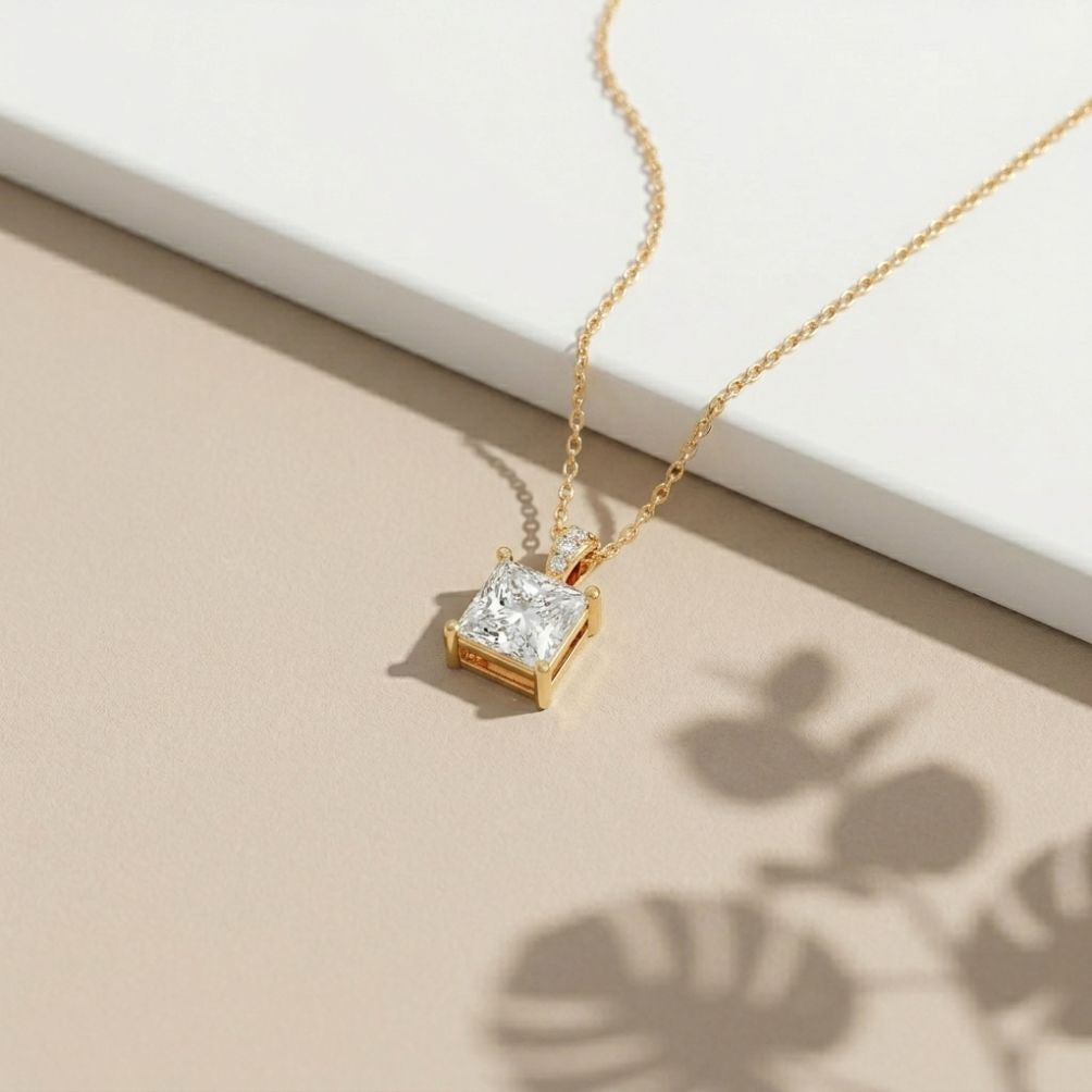 0.043Ct Moissanite Princess Cut Solitaire Pendant Gold