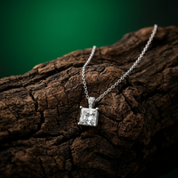 0.043Ct Moissanite Princess Cut Solitaire Pendant White