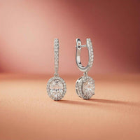 4.02Ct Moissanite Classic Halo Drop Hoop Earrings