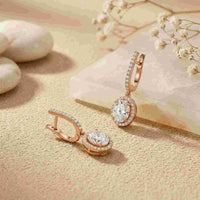 4.02Ct Moissanite Classic Halo Drop Hoop Earrings