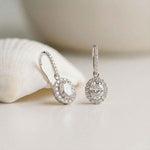 1.29Ct Moissanite Elegant Halo Hook Drop Earrings White