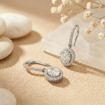 1.29Ct Moissanite Elegant Halo Hook Drop Earrings White