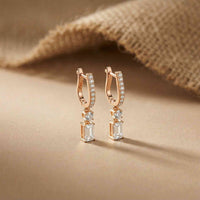 1Ct Moissanite Modern Baguette Drop Hoop Earrings Rose Gold