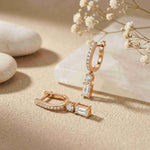 1Ct Moissanite Modern Baguette Drop Hoop Earrings Rose Gold