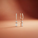 1Ct Moissanite Modern Baguette Drop Hoop Earrings Rose Gold