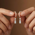 1Ct Moissanite Modern Baguette Drop Hoop Earrings Rose Gold