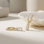 1Ct Moissanite Modern Baguette Drop Hoop Earrings Gold