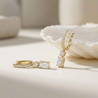 1Ct Moissanite Modern Baguette Drop Hoop Earrings Gold