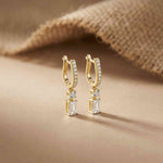 1Ct Moissanite Modern Baguette Drop Hoop Earrings Gold