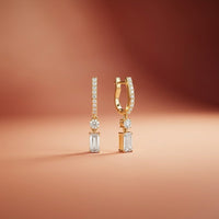 1Ct Moissanite Modern Baguette Drop Hoop Earrings Gold