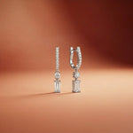 1Ct Moissanite Modern Baguette Drop Hoop Earrings White