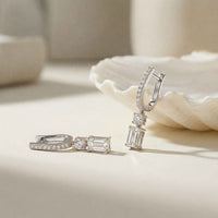 1Ct Moissanite Modern Baguette Drop Hoop Earrings White