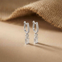 1Ct Moissanite Modern Baguette Drop Hoop Earrings White