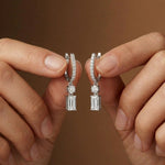 1Ct Moissanite Modern Baguette Drop Hoop Earrings White