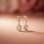 1.42Ct Moissanite Vintage Halo Drop Earrings Rose Gold