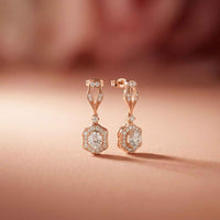 1.42Ct Moissanite Vintage Halo Drop Earrings Rose Gold