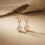 1.42Ct Moissanite Vintage Halo Drop Earrings Rose Gold