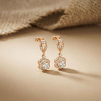 1.42Ct Moissanite Vintage Halo Drop Earrings Rose Gold