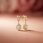 1.42Ct Moissanite Vintage Halo Drop Earrings Gold