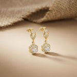 1.42Ct Moissanite Vintage Halo Drop Earrings Gold