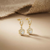 1.42Ct Moissanite Vintage Halo Drop Earrings Gold