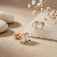 3.60Ct Moissanite Dual Shape Stud Earrings Rose Gold