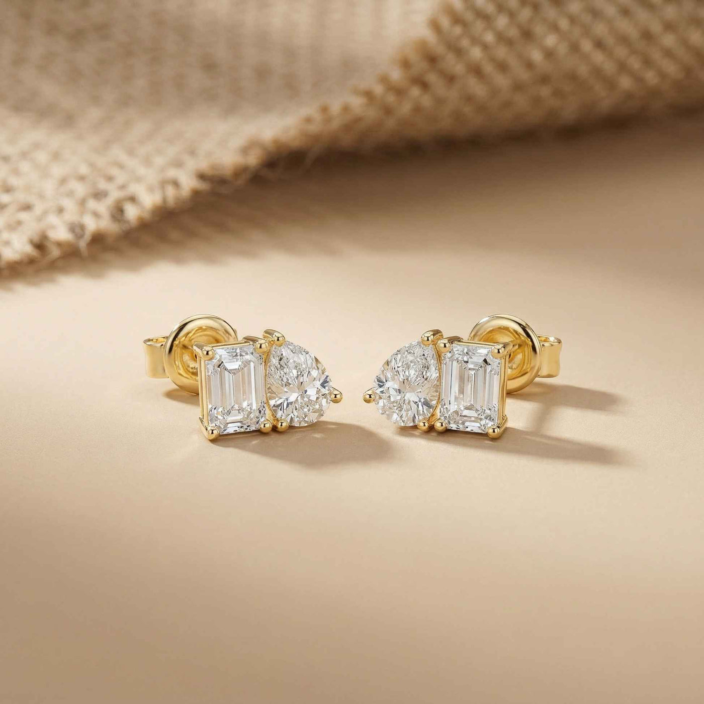 3.60Ct Moissanite Dual Shape Stud Earrings Gold