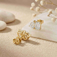 3.60Ct Moissanite Dual Shape Stud Earrings Gold