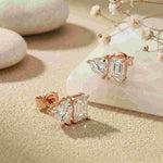 3Ct Moissanite Emerald & Heart Stud Earrings Rose Gold