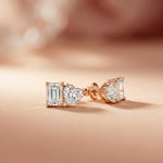 3Ct Moissanite Emerald & Heart Stud Earrings Rose Gold