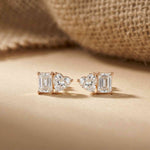 3Ct Moissanite Emerald & Heart Stud Earrings Rose Gold