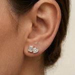 3Ct Moissanite Emerald & Heart Stud Earrings Rose Gold