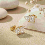 3Ct Moissanite Emerald & Heart Stud Earrings Gold