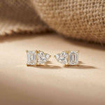 3Ct Moissanite Emerald & Heart Stud Earrings Gold