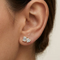 3Ct Moissanite Emerald & Heart Stud Earrings Gold